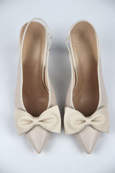 Texass Kadın Bej Cilt Fiyonklu Orta Topuklu (8 cm) Topuklu Ayakkabı