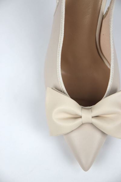 Texass Kadın Bej Cilt Fiyonklu Orta Topuklu (8 cm) Topuklu Ayakkabı