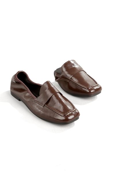 Amaranta Esnek Taban Katlanabilir Kahverengi Rugan Babet Kadın Ayakkabı 