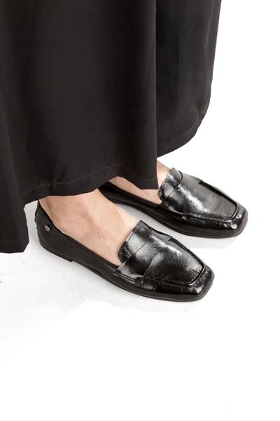 Amaranta Esnek Taban Katlanabilir Siyah Rugan Babet Kadın Ayakkabı 