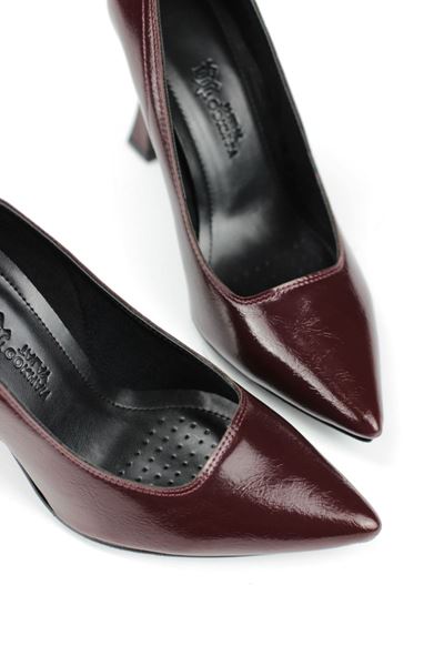 Odette Esnek Yumuşak Kaymaz Taban (10 cm) Bordo Rugan Kadın Topuklu Ayakkabı