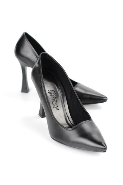 Odette Esnek Yumuşak Kaymaz Taban (10 cm) Siyah Cilt Kadın Topuklu Ayakkabı