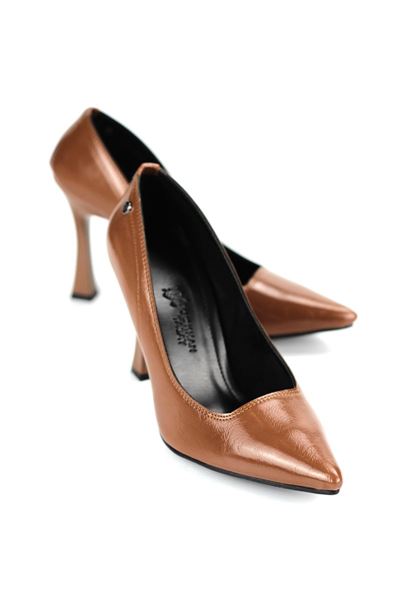 Odette Esnek Yumuşak Kaymaz Taban (10 cm) Taba Rugan Kadın Topuklu Ayakkabı