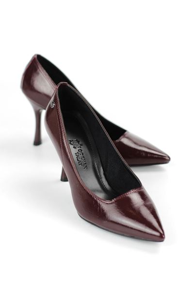 Jimena Esnek Yumuşak Kaymaz Taban (8 cm) Bordo Rugan Kadın Topuklu Ayakkabı