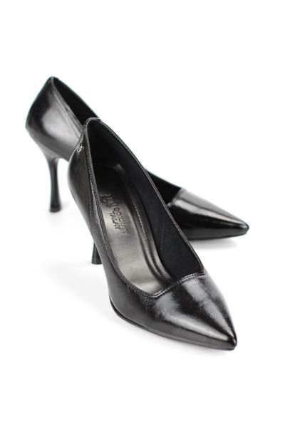 Jimena Esnek Yumuşak Kaymaz Taban (8 cm) Siyah Rugan Kadın Topuklu Ayakkabı