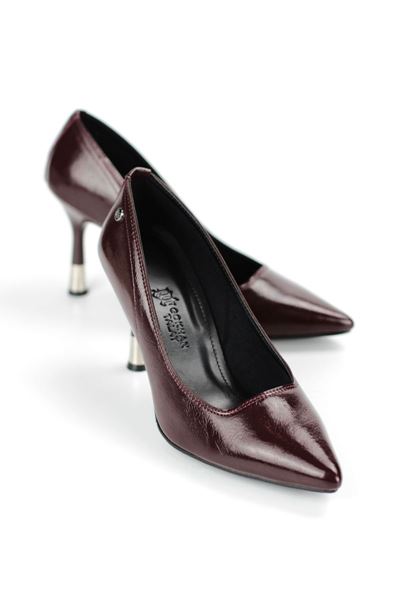 Juliet Esnek Yumuşak Kaymaz Taban (8 cm) Bordo Rugan Kadın Topuklu Ayakkabı