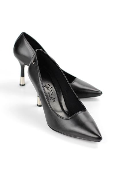 Juliet Esnek Yumuşak Kaymaz Taban (8 cm) Siyah Cilt Kadın Topuklu Ayakkabı