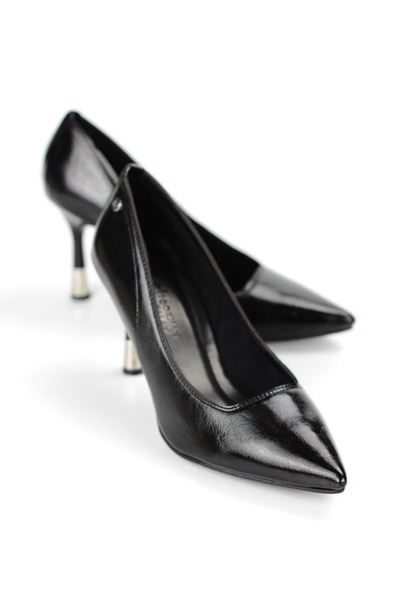 Juliet Esnek Yumuşak Kaymaz Taban (8 cm) Siyah Rugan Kadın Topuklu Ayakkabı