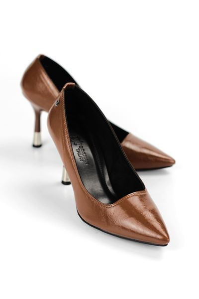 Juliet Esnek Yumuşak Kaymaz Taban (8 cm) Taba Rugan Kadın Topuklu Ayakkabı