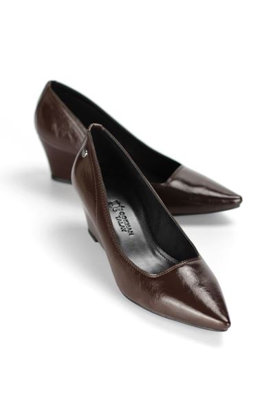 Pia Esnek Yumuşak Kaymaz Taban (4 cm) Kadın Dolgu topuk Kahverengi Rugan Ayakkabı