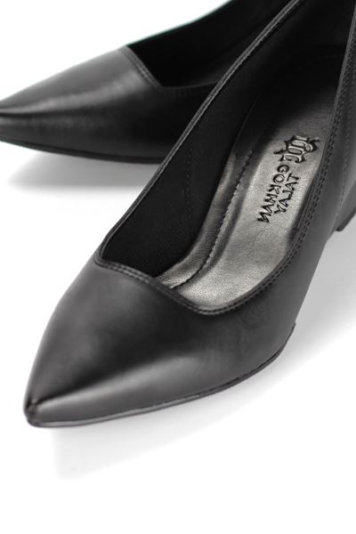 Pia Esnek Yumuşak Kaymaz Taban (4 cm) Kadın Dolgu Topuk Siyah Cilt Ayakkabı