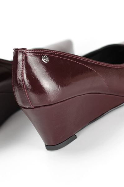 Pia Esnek Yumuşak Kaymaz Taban (4 cm) Kadın Dolgu Topuk  Bordo Rugan Ayakkabı