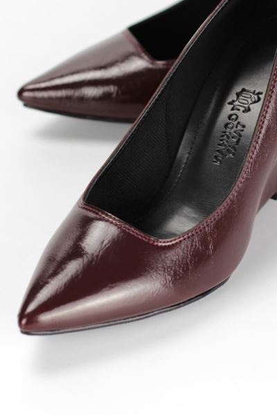 Perla Esnek Yumuşak Kaymaz Taban (8 cm) Kadın Dolgu Topuk  Bordo Rugan Ayakkabı