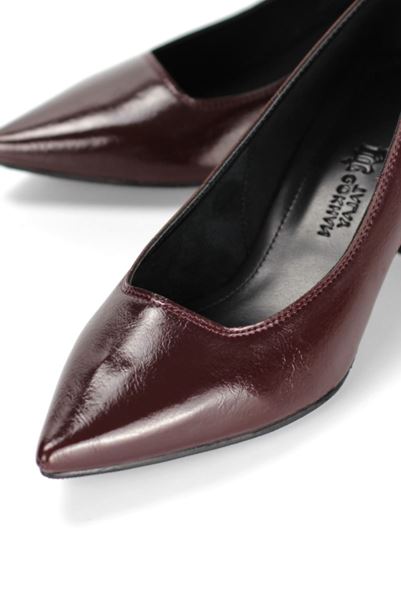 Zaneta Esnek Yumuşak Kaymaz Taban (4 cm) Kadın Kalın Topuk  Bordo Rugan Ayakkabı