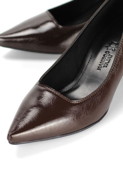 Zaneta Esnek Yumuşak Kaymaz Taban (4 cm) Kadın Kalın Topuk  Kahverengi Rugan Ayakkabı