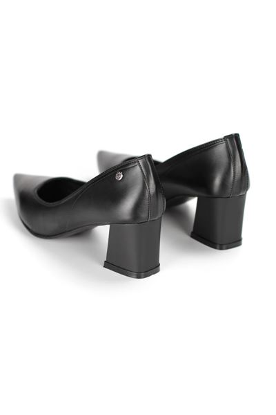Zaneta Esnek Yumuşak Kaymaz Taban (4 cm) Kadın Kalın Topuk  Siyah Cilt Ayakkabı
