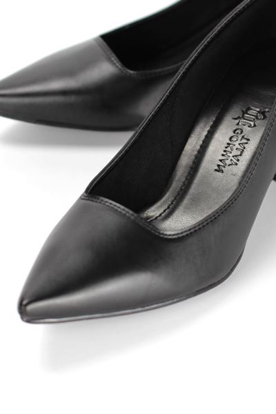 Zaneta Esnek Yumuşak Kaymaz Taban (4 cm) Kadın Kalın Topuk  Siyah Cilt Ayakkabı