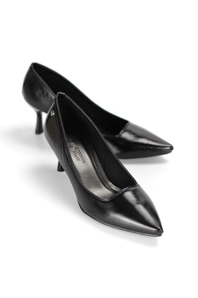 Zelia Esnek Yumuşak Kaymaz Taban (4 cm) Siyah Rugan Kadın Topuklu Ayakkabı