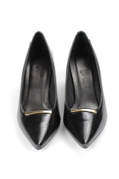 Sasha Esnek Yumuşak Kaymaz Taban (4 cm) Siyah Rugan İnce Çubuk Toka Kadın Topuklu Ayakkabı