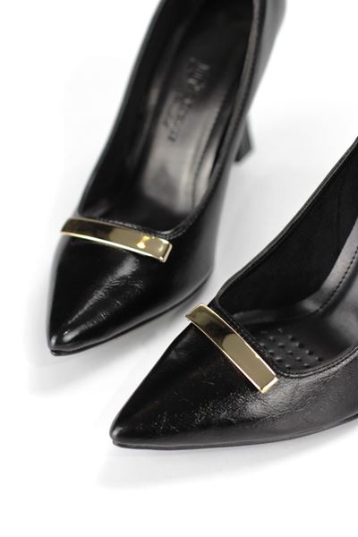 Arisha Esnek Yumuşak Kaymaz Taban (10 cm) Siyah Rugan Çubuk Toka Kadın Topuklu Ayakkabı