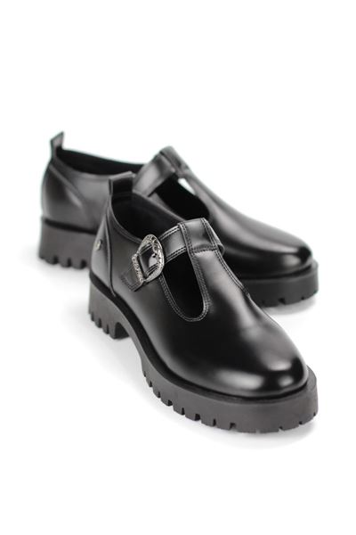 Scarlett Siyah Cillt Yan Tokalı Loafer Kadın Ayakkabı