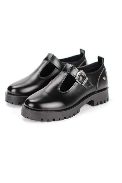Scarlett Siyah Cillt Yan Tokalı Loafer Kadın Ayakkabı