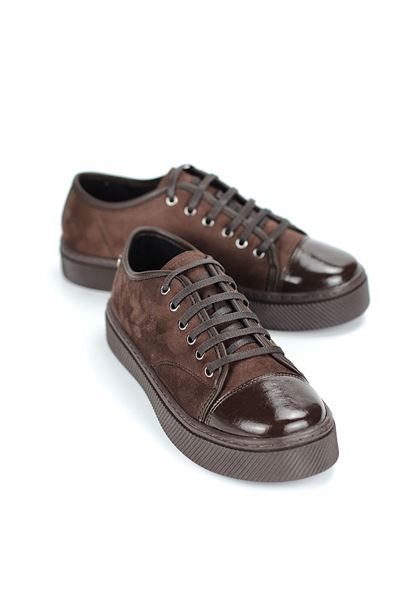 Zeta Kahverengi Süet- Rugan Detaylı  Kadın Sneaker Spor Ayakkabı