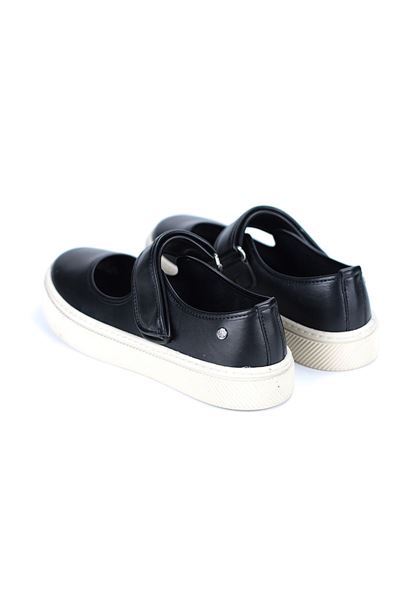 Tegan Siyah Cilt-Beyaz Taban Cırt Detaylı Kadın Sneaker Spor Ayakkabı