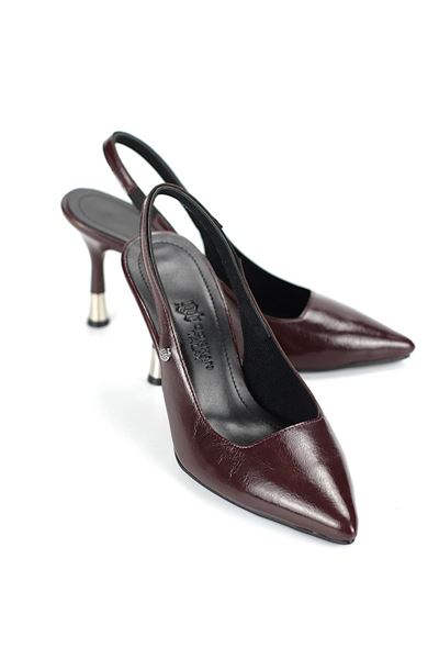 Biana  Esnek Yumuşak Kaymaz Taban (8 cm) Bordo Rugan Açık Lastikli Kadın Topuklu Ayakkabı