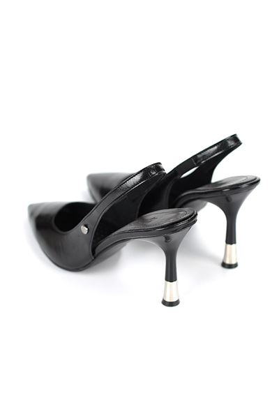 Biana  Esnek Yumuşak Kaymaz Taban (8 cm) Siyah Cilt Açık Lastikli Kadın Topuklu Ayakkabı