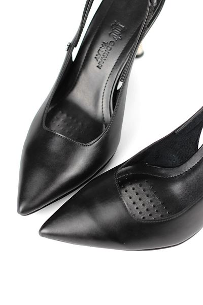 Biana  Esnek Yumuşak Kaymaz Taban (8 cm) Siyah Cilt Açık Lastikli Kadın Topuklu Ayakkabı