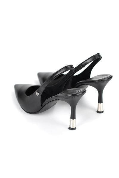 Biana  Esnek Yumuşak Kaymaz Taban (8 cm) Siyah Rugan Rugan Açık Lastikli Kadın Topuklu Ayakkabı