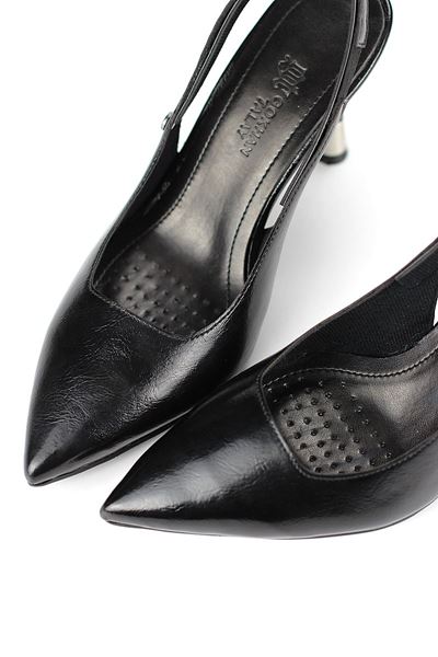 Biana  Esnek Yumuşak Kaymaz Taban (8 cm) Siyah Rugan Rugan Açık Lastikli Kadın Topuklu Ayakkabı