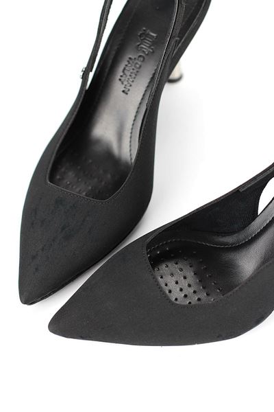 Biana  Esnek Yumuşak Kaymaz Taban (8 cm) Siyah Süet Açık Lastikli Kadın Topuklu Ayakkabı