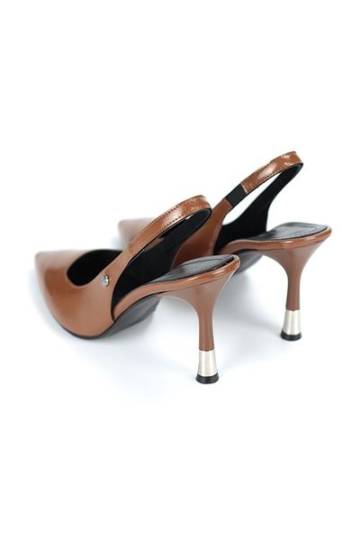 Biana  Esnek Yumuşak Kaymaz Taban (8 cm) Taba Rugan Rugan Açık Lastikli Kadın Topuklu Ayakkabı