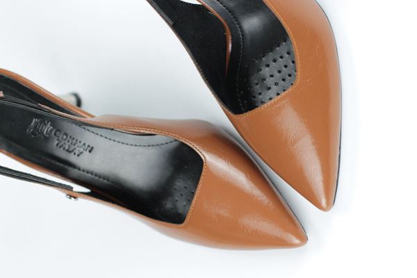 Biana  Esnek Yumuşak Kaymaz Taban (8 cm) Taba Rugan Rugan Açık Lastikli Kadın Topuklu Ayakkabı