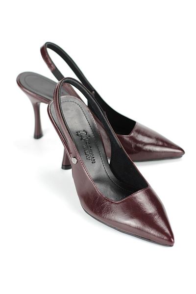 Lavender Esnek Yumuşak Kaymaz Taban (8 cm) Bordo Rugan  Açık Lastikli Kadın Topuklu Ayakkabı