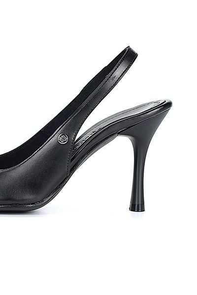 Lavender Esnek Yumuşak Kaymaz Taban (8 cm) Siyah Cilt Açık Lastikli Kadın Topuklu Ayakkabı