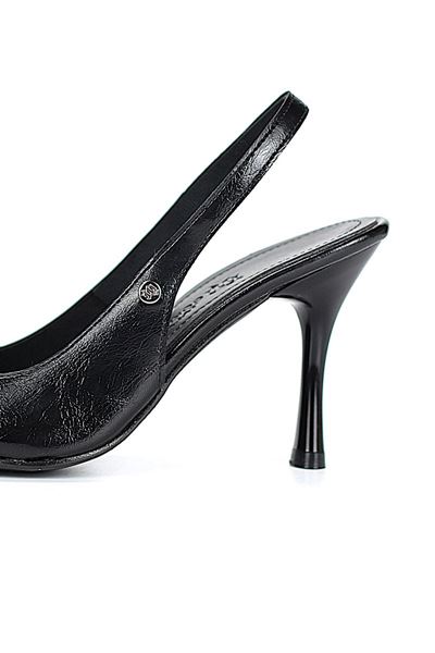 Lavender Esnek Yumuşak Kaymaz Taban (8 cm) Siyah Rugan  Açık Lastikli Kadın Topuklu Ayakkabı