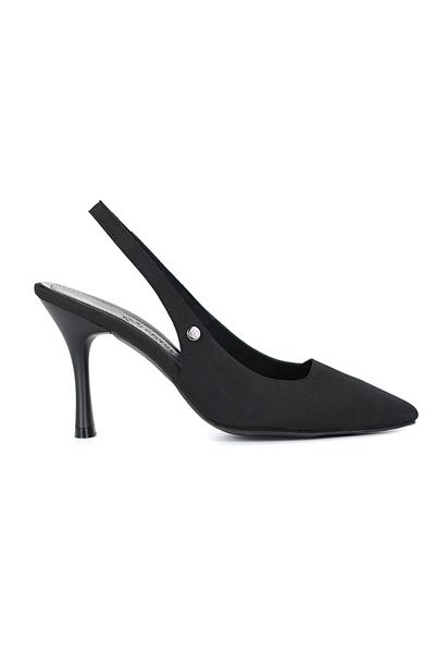 Lavender Esnek Yumuşak Kaymaz Taban (8 cm) Siyah Süet Açık Lastikli Kadın Topuklu Ayakkabı