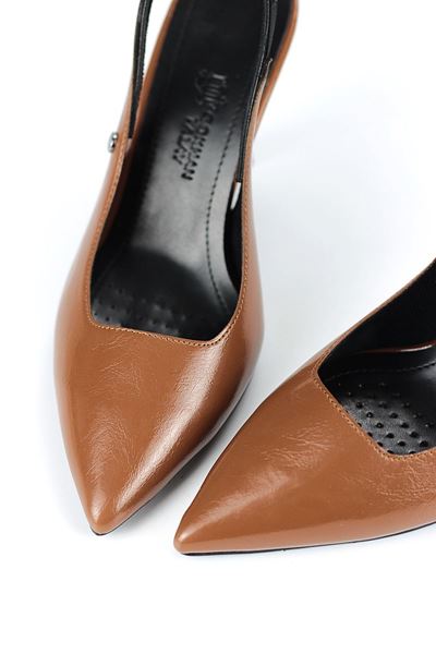 Lavender Esnek Yumuşak Kaymaz Taban (8 cm) Taba Rugan  Açık Lastikli Kadın Topuklu Ayakkabı