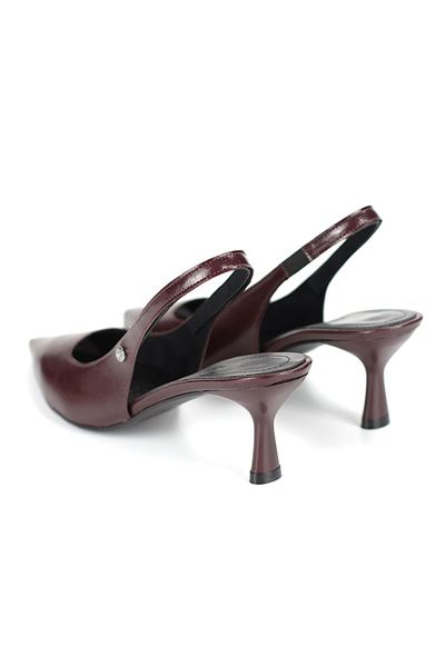 Magnolia Esnek Yumuşak Kaymaz Taban (4 cm) Bordo Rugan  Açık Lastikli Kadın Topuklu Ayakkabı