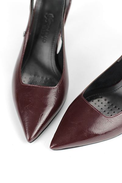 Magnolia Esnek Yumuşak Kaymaz Taban (4 cm) Bordo Rugan  Açık Lastikli Kadın Topuklu Ayakkabı