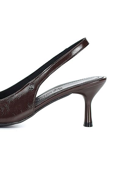 Magnolia Esnek Yumuşak Kaymaz Taban (4 cm) Kahverengi Rugan  Açık Lastikli Kadın Topuklu Ayakkabı