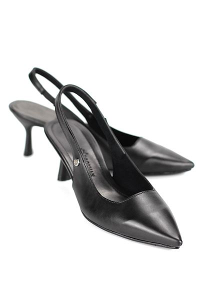 Magnolia Esnek Yumuşak Kaymaz Taban (4 cm)  Siyah Cilt  Açık Lastikli Kadın Topuklu Ayakkabı