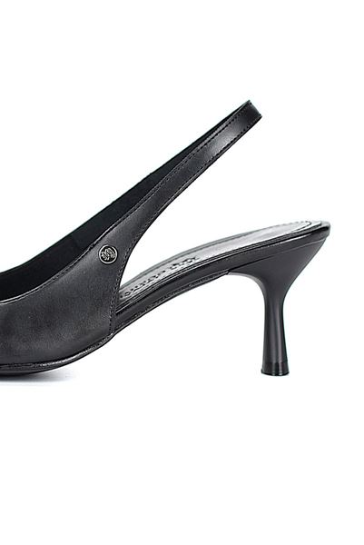 Magnolia Esnek Yumuşak Kaymaz Taban (4 cm)  Siyah Cilt  Açık Lastikli Kadın Topuklu Ayakkabı