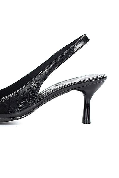 Magnolia Esnek Yumuşak Kaymaz Taban (4 cm) Siyah Rugan  Açık Lastikli Kadın Topuklu Ayakkabı