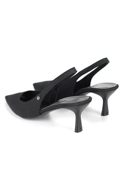 Magnolia Esnek Yumuşak Kaymaz Taban (4 cm) Siyah Süet Açık Lastikli Kadın Topuklu Ayakkabı