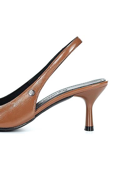 Magnolia Esnek Yumuşak Kaymaz Taban (4 cm) Taba Rugan  Açık Lastikli Kadın Topuklu Ayakkabı