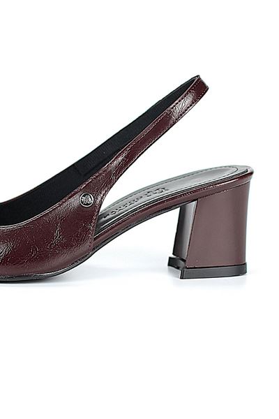 İlya Esnek Yumuşak Kaymaz Taban (4 cm) Bordo Rugan  Açık Lastikli Kadın Kalın Topuklu Ayakkabı